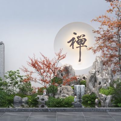 新中式植物造景 假山石头