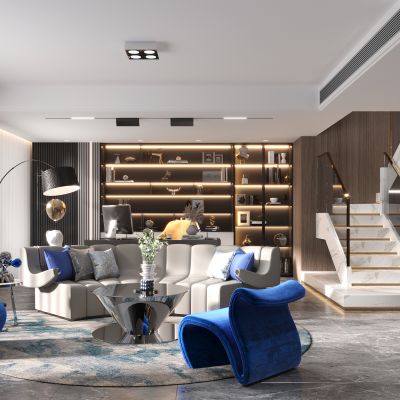 现代轻奢客厅，书房
