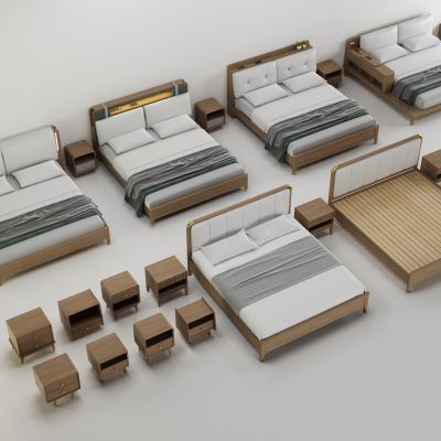 北欧实木白蜡木双人床床头柜