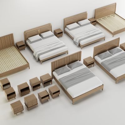 北欧实木白蜡木双人床床头柜