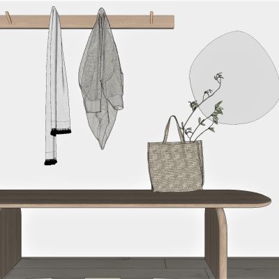 侘寂，北欧，功能性玄关，换鞋凳，镜子，挂衣架