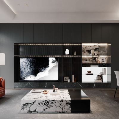客餐厅，电视机柜，电视机墙，高级灰