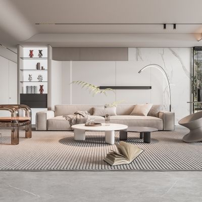 现代客厅 奶油风客厅 无主灯客厅 沙发组合 茶几组合 饰品摆件