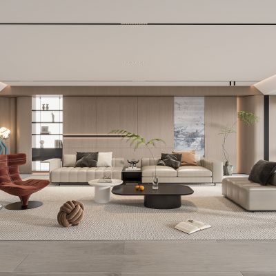 现代客厅 无主灯客厅 沙发组合 茶几组合 饰品摆件