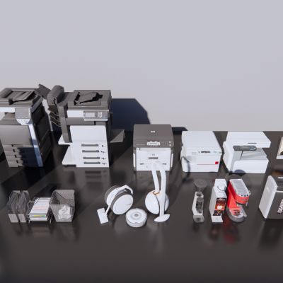 办公室打印机 电脑 饮水机 碎纸机 微波炉SU模型下载
