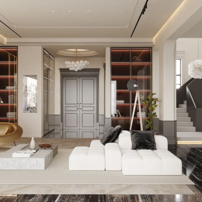 现代轻奢别墅客厅