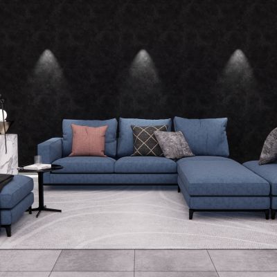 Minotti 现代蓝色多人沙发 沙发茶几组合