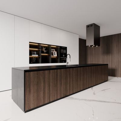 现代，岛台，餐厅，开放式厨房，橱柜，吧台