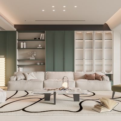 现代客厅 奶油风客厅 无主灯客厅 沙发组合 茶几组合 饰品摆件