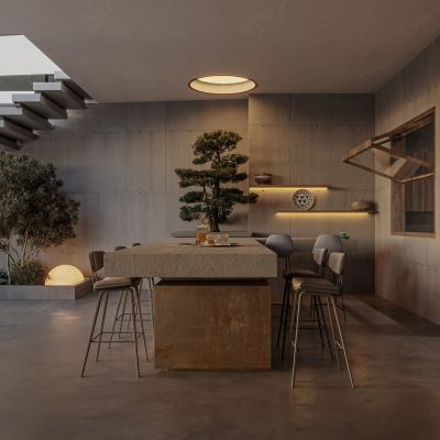 现代极简别墅地下接待区