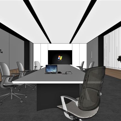 现代，原木，会议室，办公，会议桌，灯光膜，极简，洽谈室