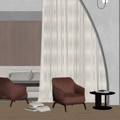 现代单人沙发，边几