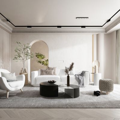 现代风格 简约 家居客厅 沙发茶几组合3D模型