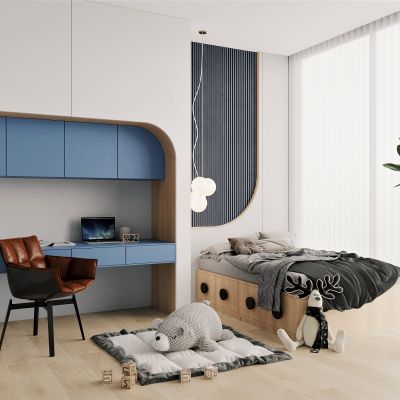 现代，儿童房，书柜，书桌椅，儿童床，玩具，男孩