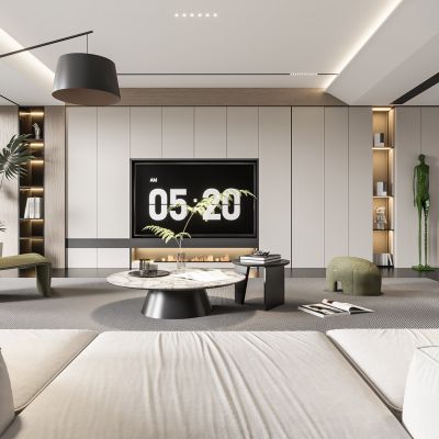 现代客厅 奶油风客厅 无主灯客厅 沙发组合 茶几组合 饰品摆件