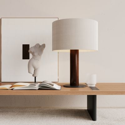 侘寂，现代，台灯，卧室，木作，布料灯罩