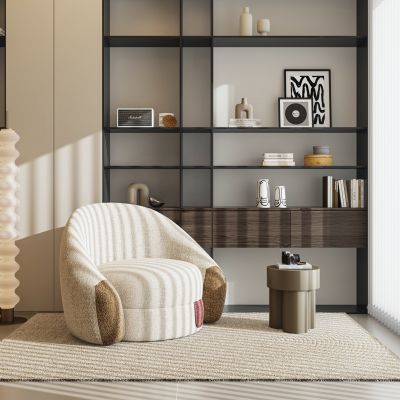 现代单人沙发 落地灯 地毯 边几 饰品摆件 装饰柜