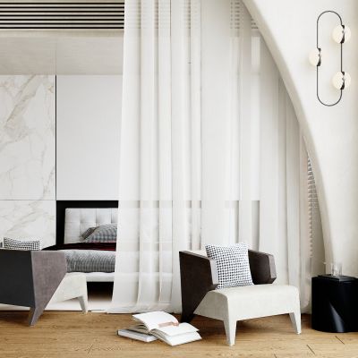 现代单人沙发，茶几