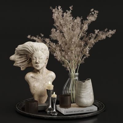 雕塑干枝陶瓷花瓶摆件组合