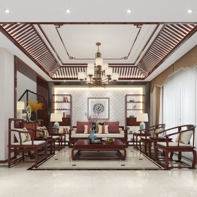 新中式客餐厅中式客餐厅别墅客餐厅新中式家具红木家具