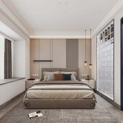 现代极简卧室带衣帽间