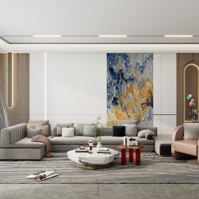 现代轻奢风客厅沙发墙