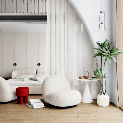 现代单人沙发，边几