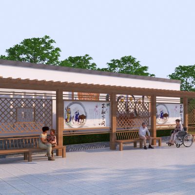 新中式木廊架3D模型