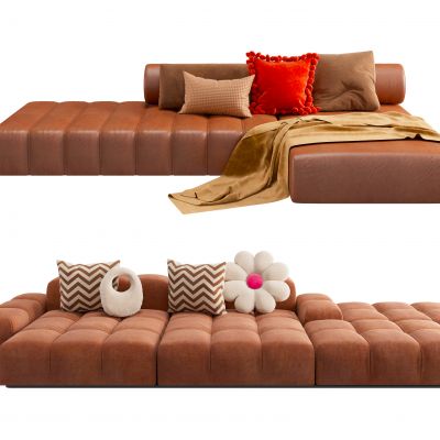 现代布艺皮质多人沙发