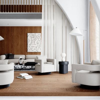 现代单人沙发，茶几