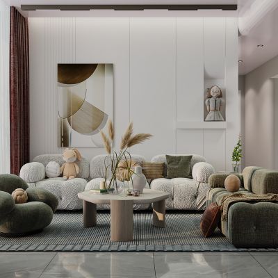 现代白色褶皱沙发组合