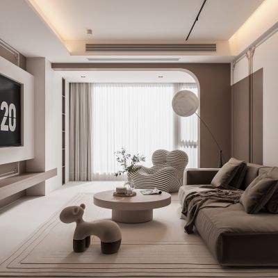 现代客厅 奶油风客厅  沙发组合 茶几组合  饰品摆件