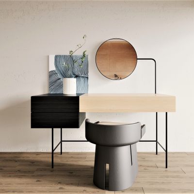 侘寂，现代，梳妆台，木作，化妆，镜子