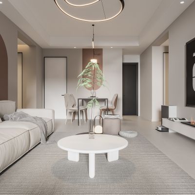 现代客餐厅 奶油风客餐厅  沙发组合 茶几组合 餐桌组合 饰品摆件