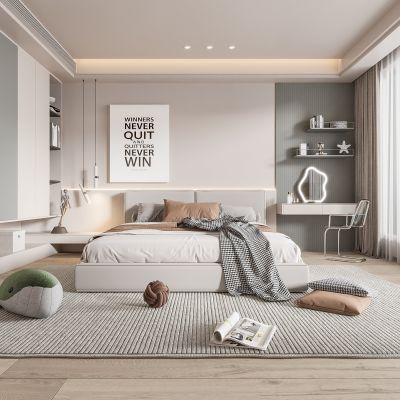 现代卧室 双人床 饰品 床头吊灯 造形吊顶 衣柜 梳妆台