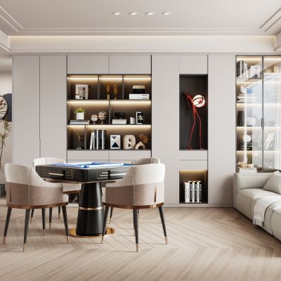 现代棋牌室 麻将桌 单椅 多人沙发 饰品摆件 酒柜