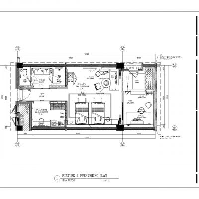 酒店全套双人房施工图包含水电图