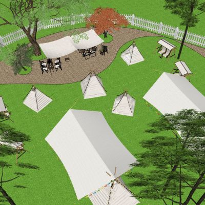 现代星空帐篷露营公园 户外森林帐篷野餐 现代露营生态露天电影院