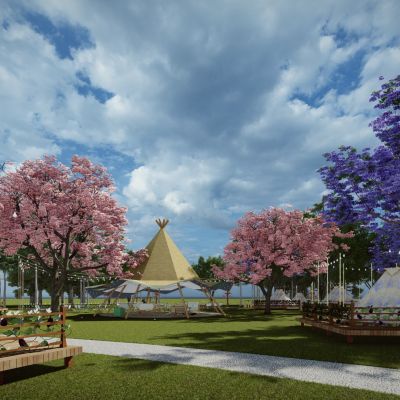 现代星空帐篷露营公园 户外森林帐篷野餐 现代露营生态露天电影院