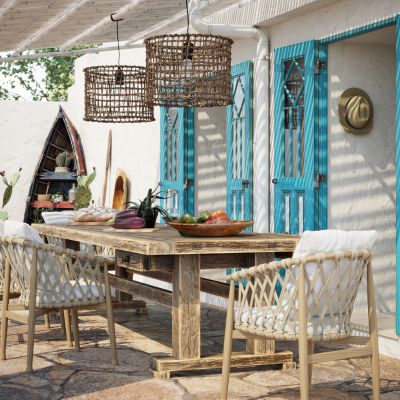 地中海餐桌椅 吊灯 摆件