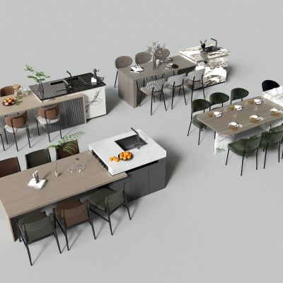 现代可伸缩中岛餐桌椅组合