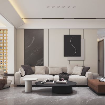 现代极简客餐厅开放厨房