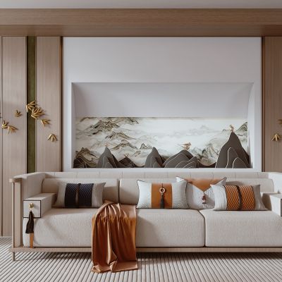 新中式多人沙发