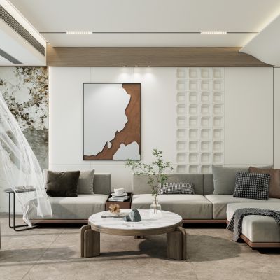 轻奢风造型顶客厅沙发墙