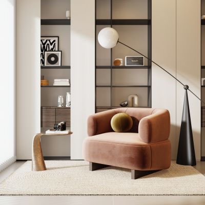 现代单人沙发 落地灯 地毯 边几 饰品摆件 装饰柜