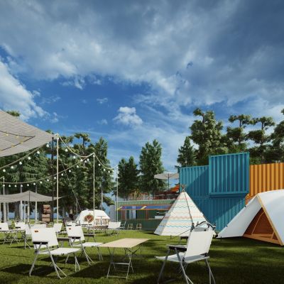 现代星空帐篷露营公园 户外森林帐篷野餐 现代露营生态露天电影院