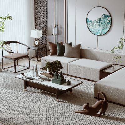 新中式沙发茶几组合