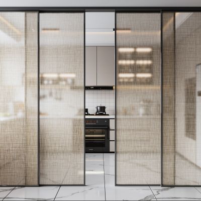 现代夹丝玻璃推拉门|玻璃门|玻璃隔断