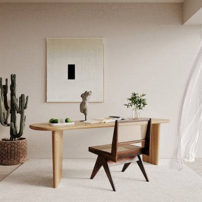 侘寂，书桌椅，奶油风，书房，原木