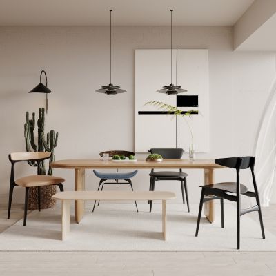 侘寂，餐桌椅，原木，餐厅，奶油风